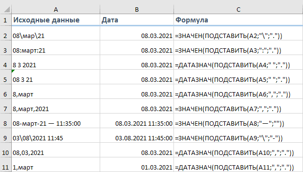 Преобразование текста в дату при помощи формул Excel